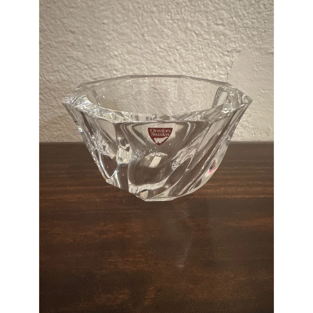 Orrefors Sweden Stella‎ Crystal Bowl Anne Nilsson Signed Octagon Glass Dish